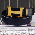 gold Hermes Black Embossed Leather Belt