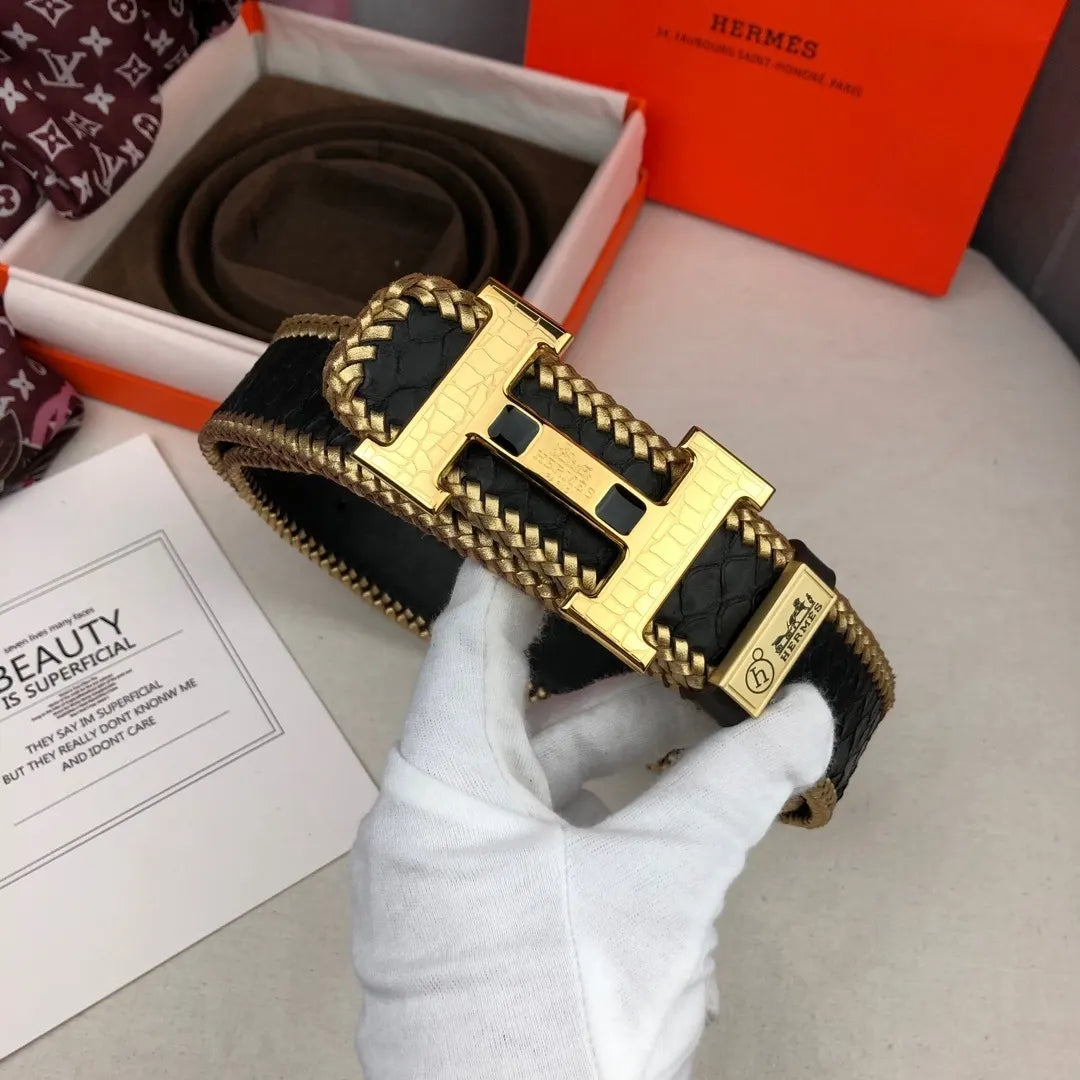 Hermes Black Woven Snakeskin Belt