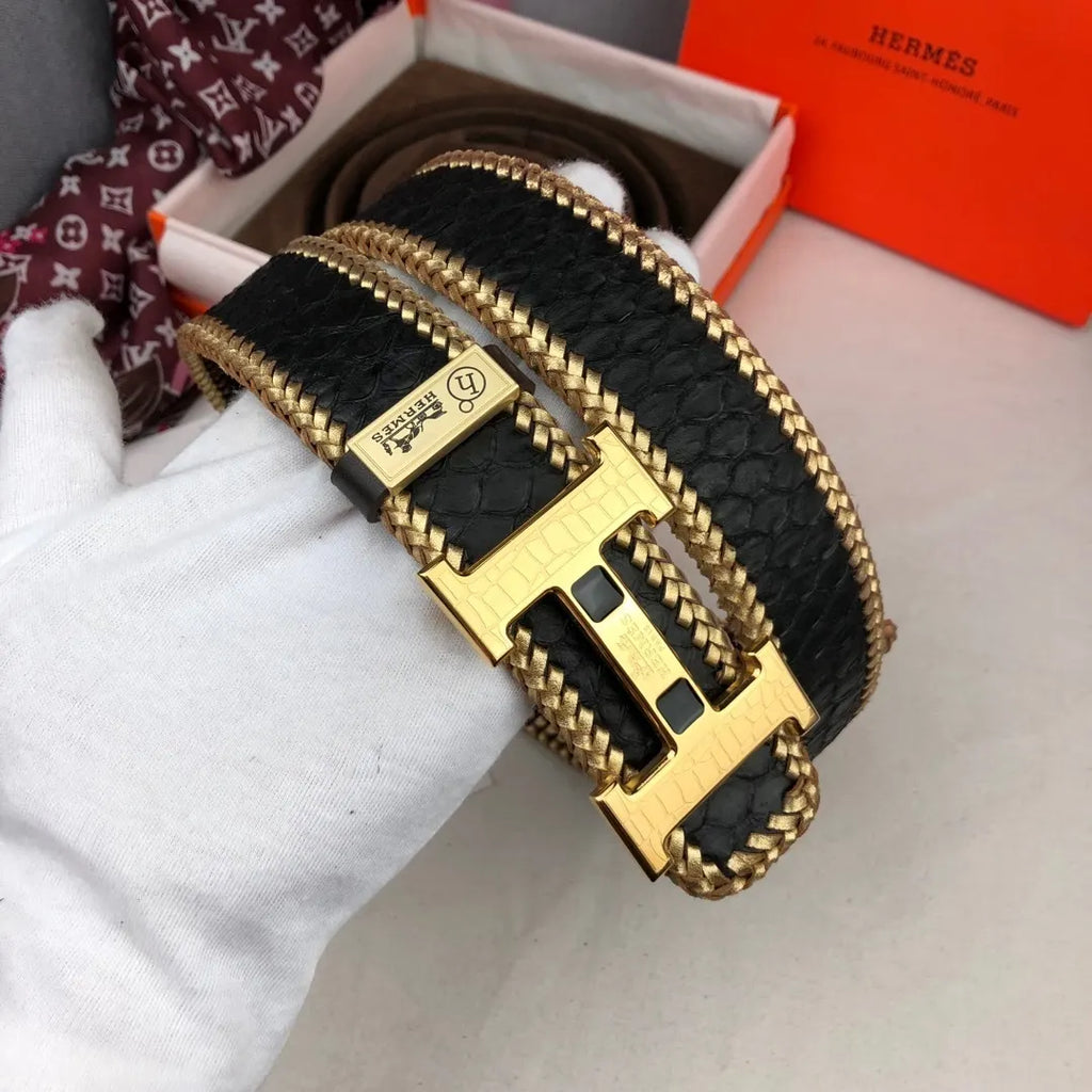 Hermes Black Woven Snakeskin Belt - Hình 2