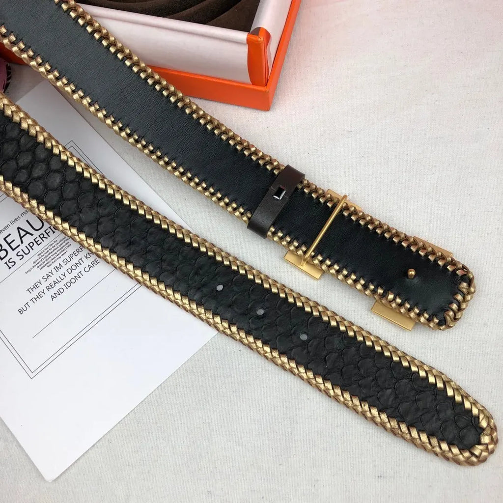 Hermes Black Woven Snakeskin Belt - Hình 3