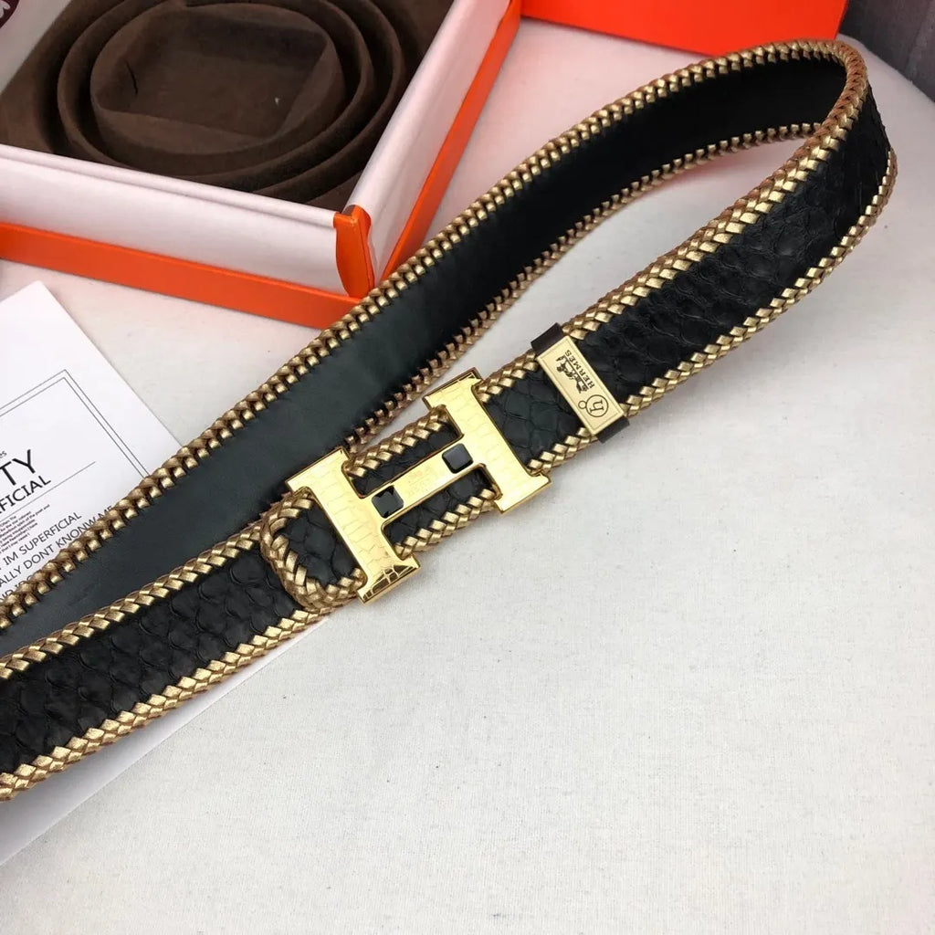 Hermes Black Woven Snakeskin Belt - Hình 4