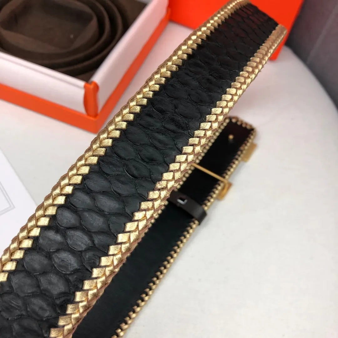 Hermes Black Woven Snakeskin Belt - Hình 5