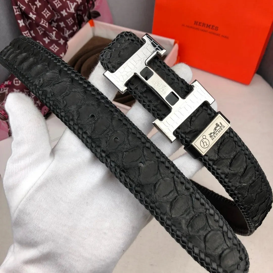 Hermes Black Python Belt
