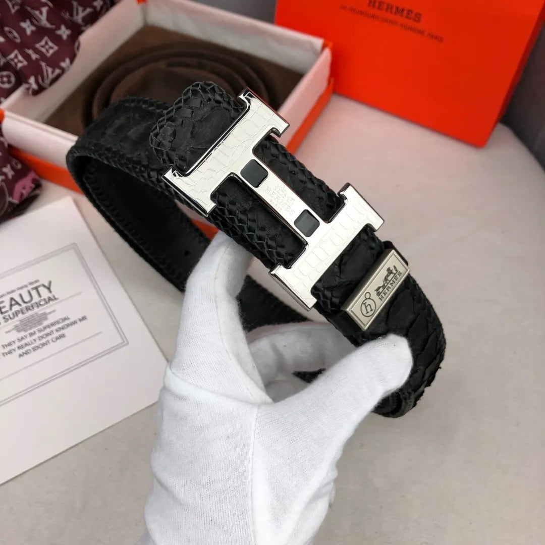 Hermes Black Python Belt - Hình 2