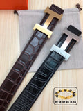 Hermes Brown Alligator Gold Belt