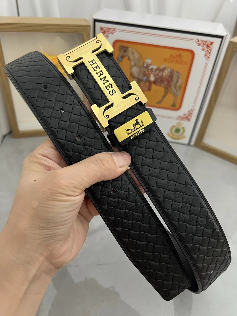 Hermes Black Woven Leather Belt - Hình 4