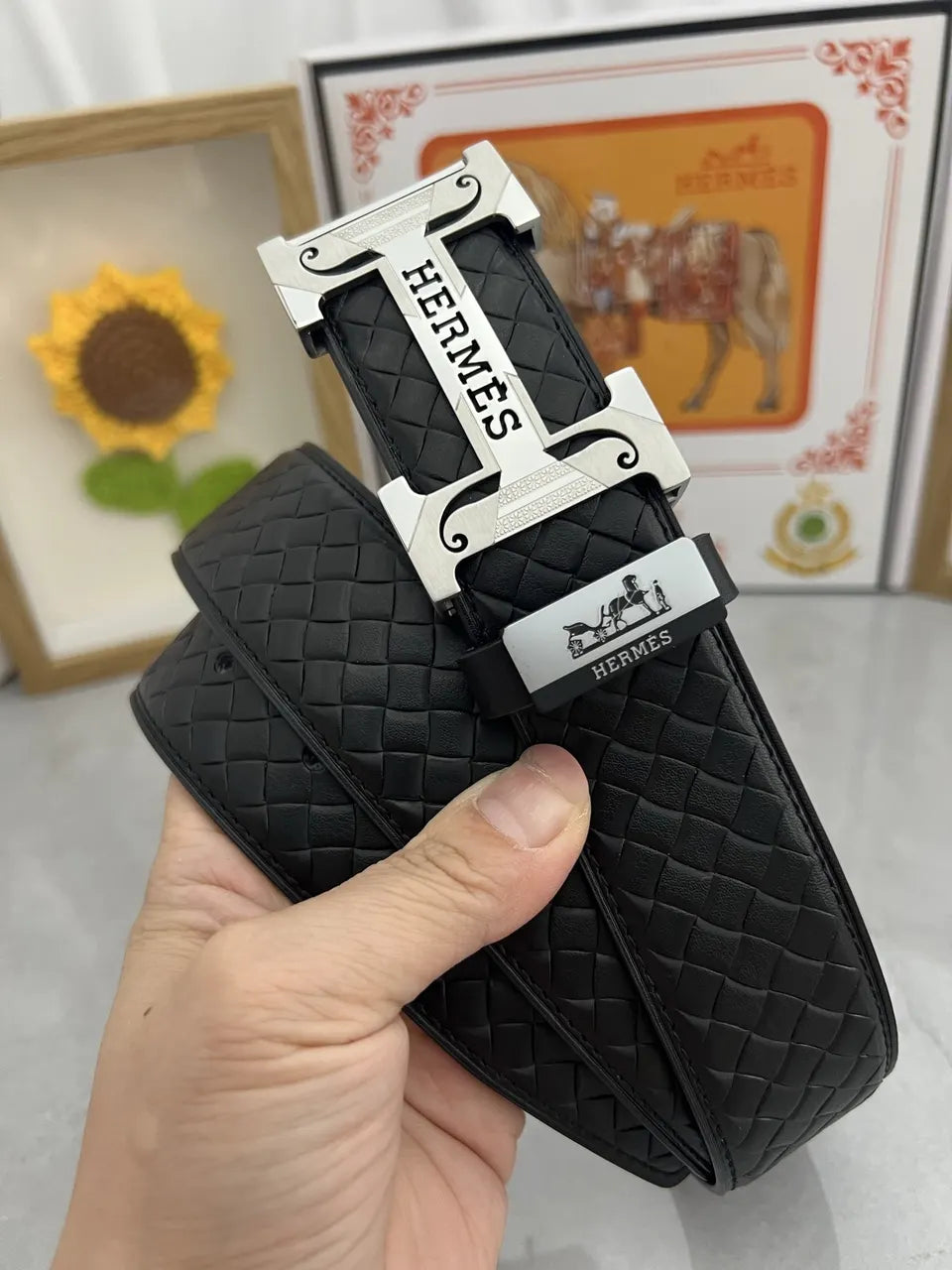 Hermès Black Woven Leather Belt