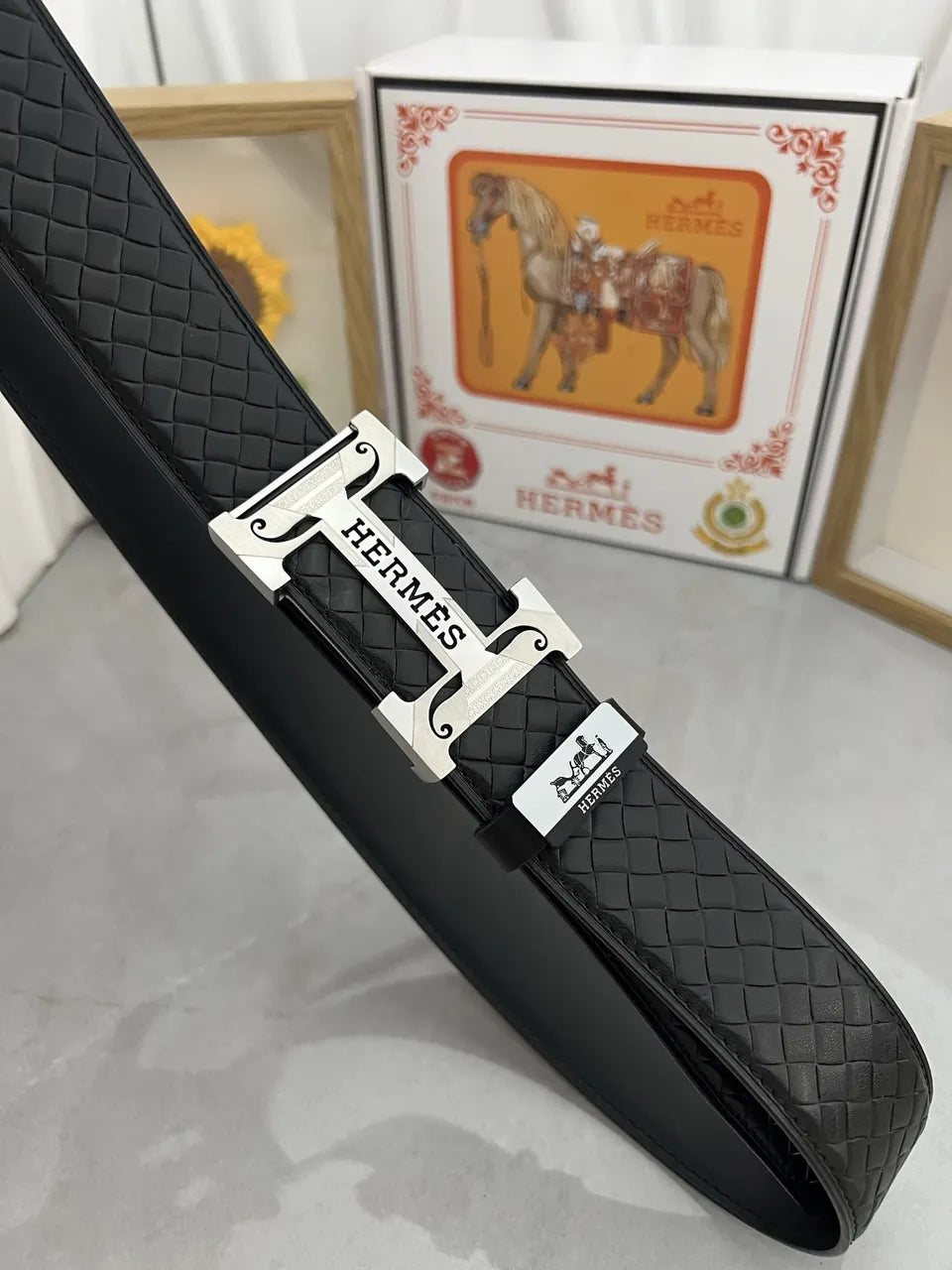 Hermès Black Woven Leather Belt - Hình 4