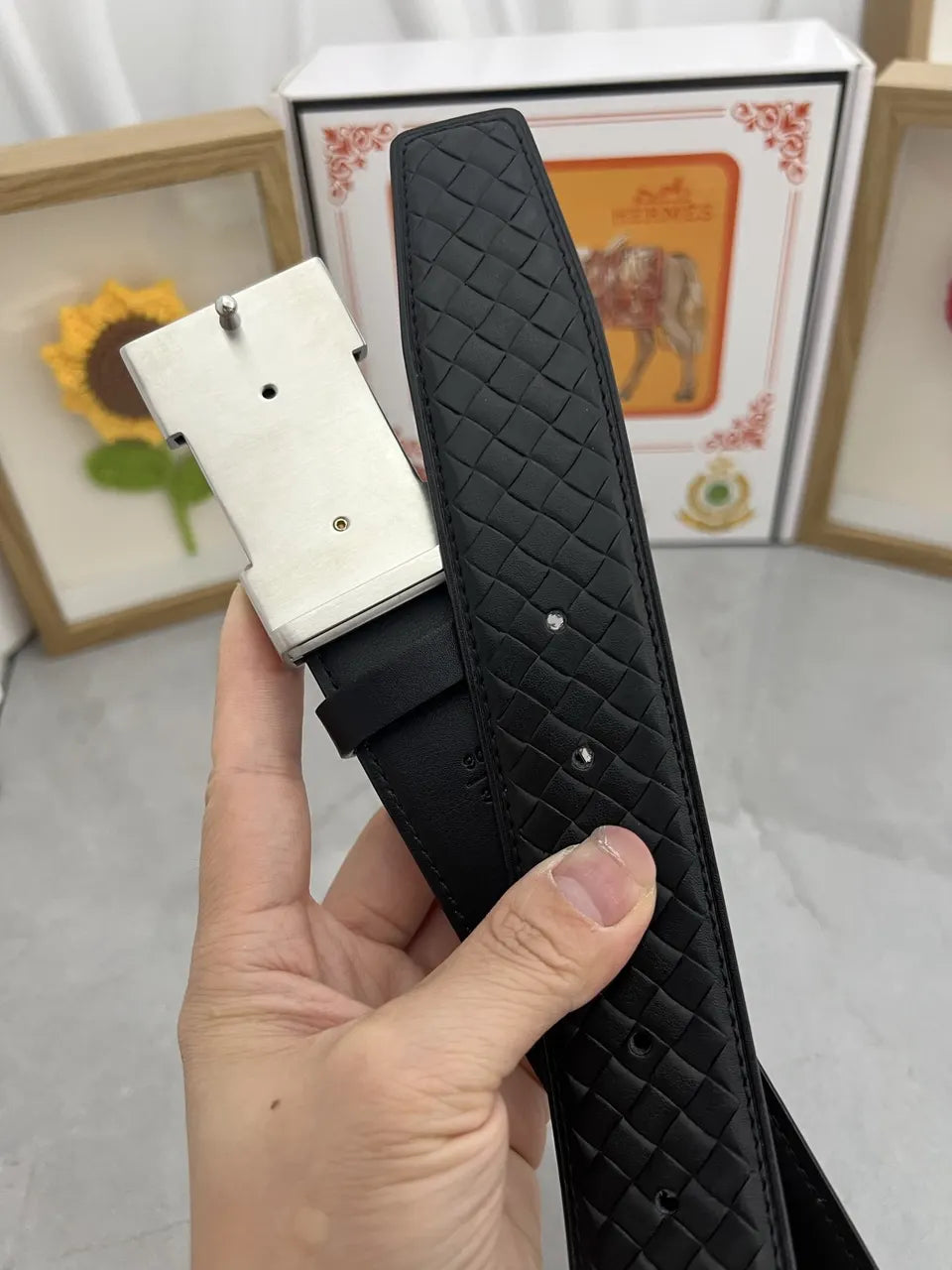Hermès Black Woven Leather Belt - Hình 6