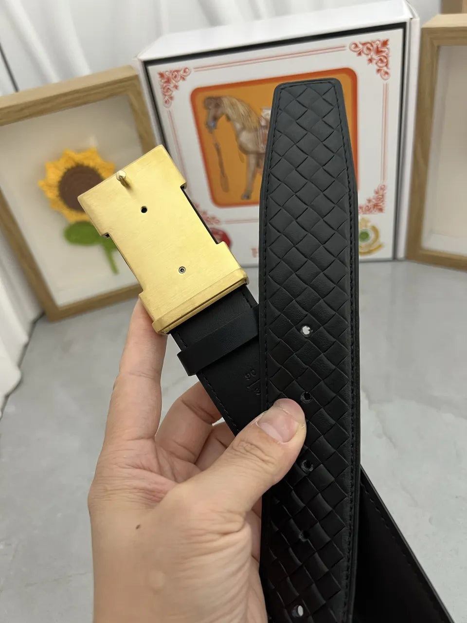 Hermes Black Woven Leather Belt - Hình 6