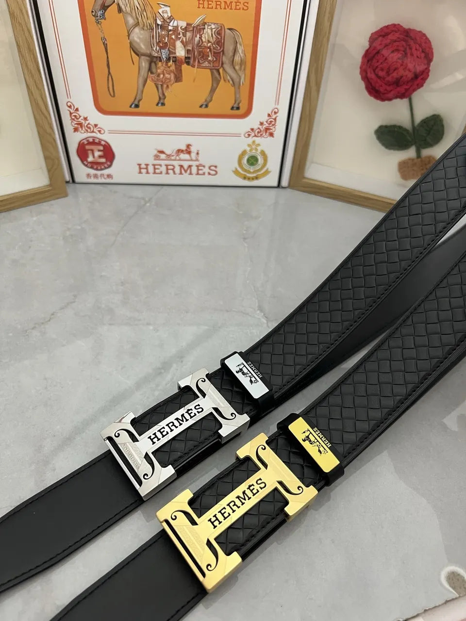 Hermes Black Woven Leather Belt - Hình 7