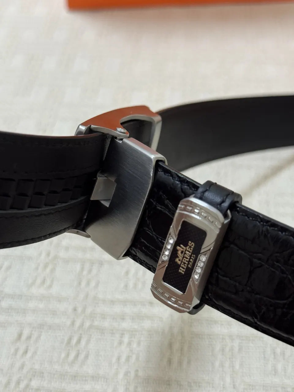 leather Hermes Black Crocodile Belt - Hình 8