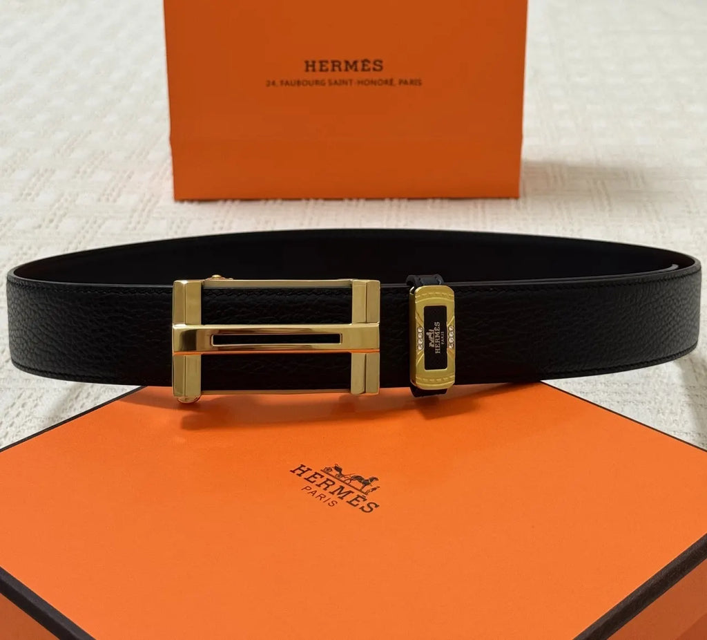 Hermes Black Grained Leather Belt - Hình 5