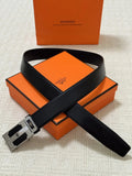 Hermes Black Leather Silver Belt