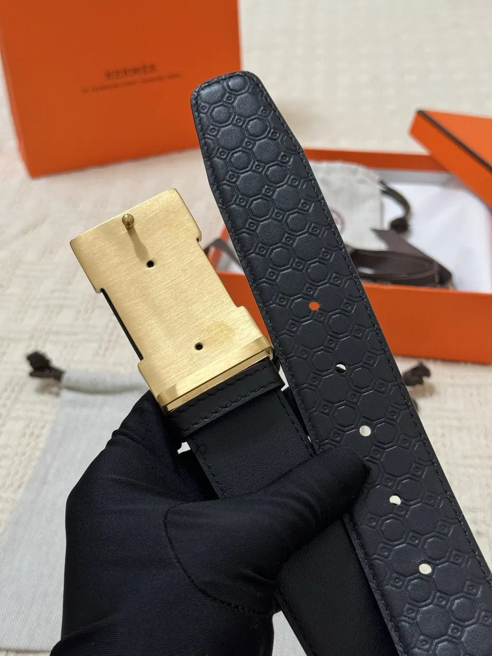 gold Hermes Black Alligator Belt - Hình 9