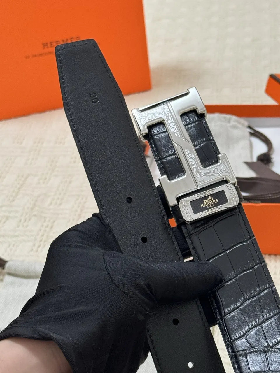 Hermes Black Alligator Belt - Hình 8
