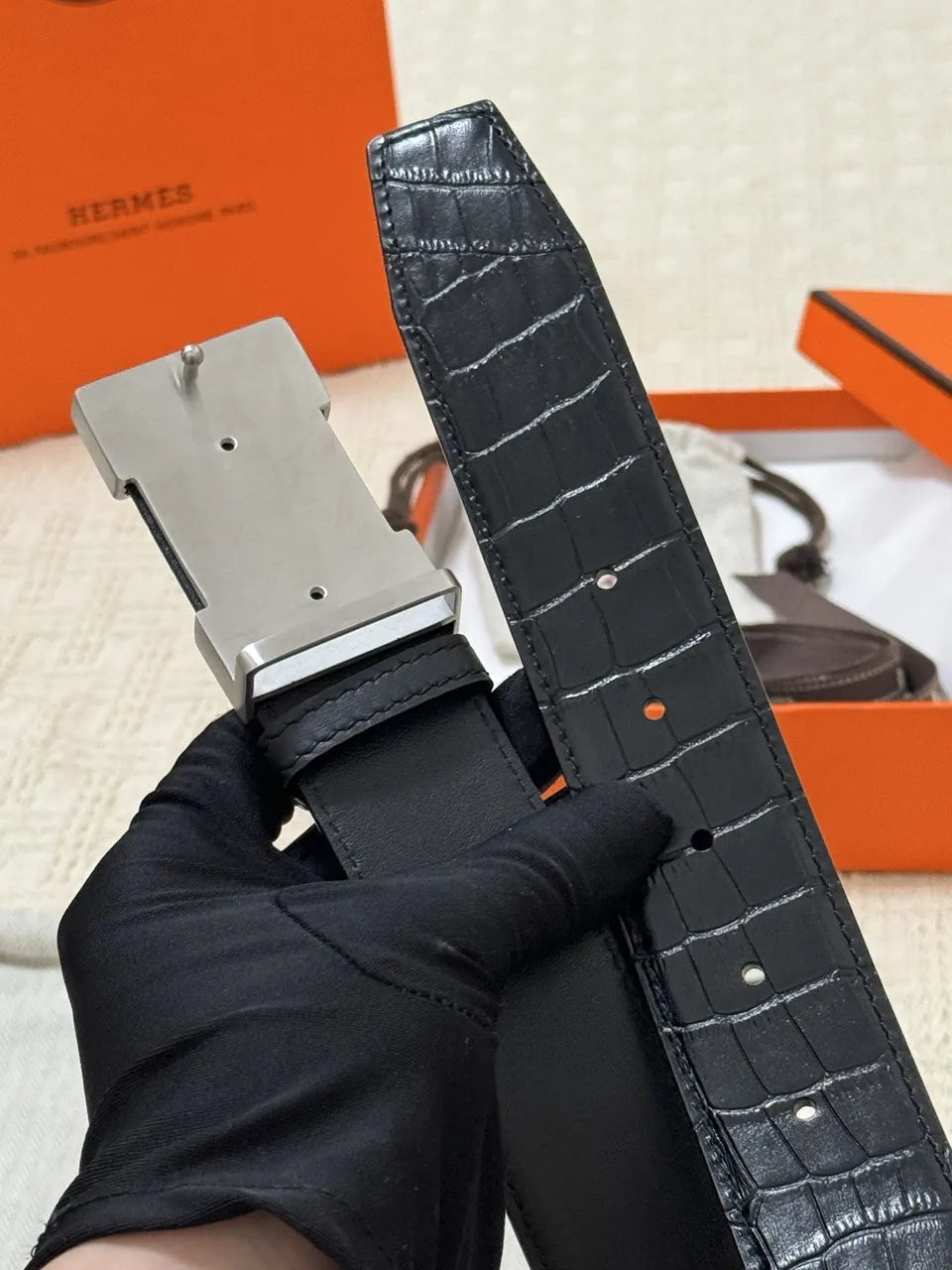 Hermes Black Alligator Belt - Hình 9