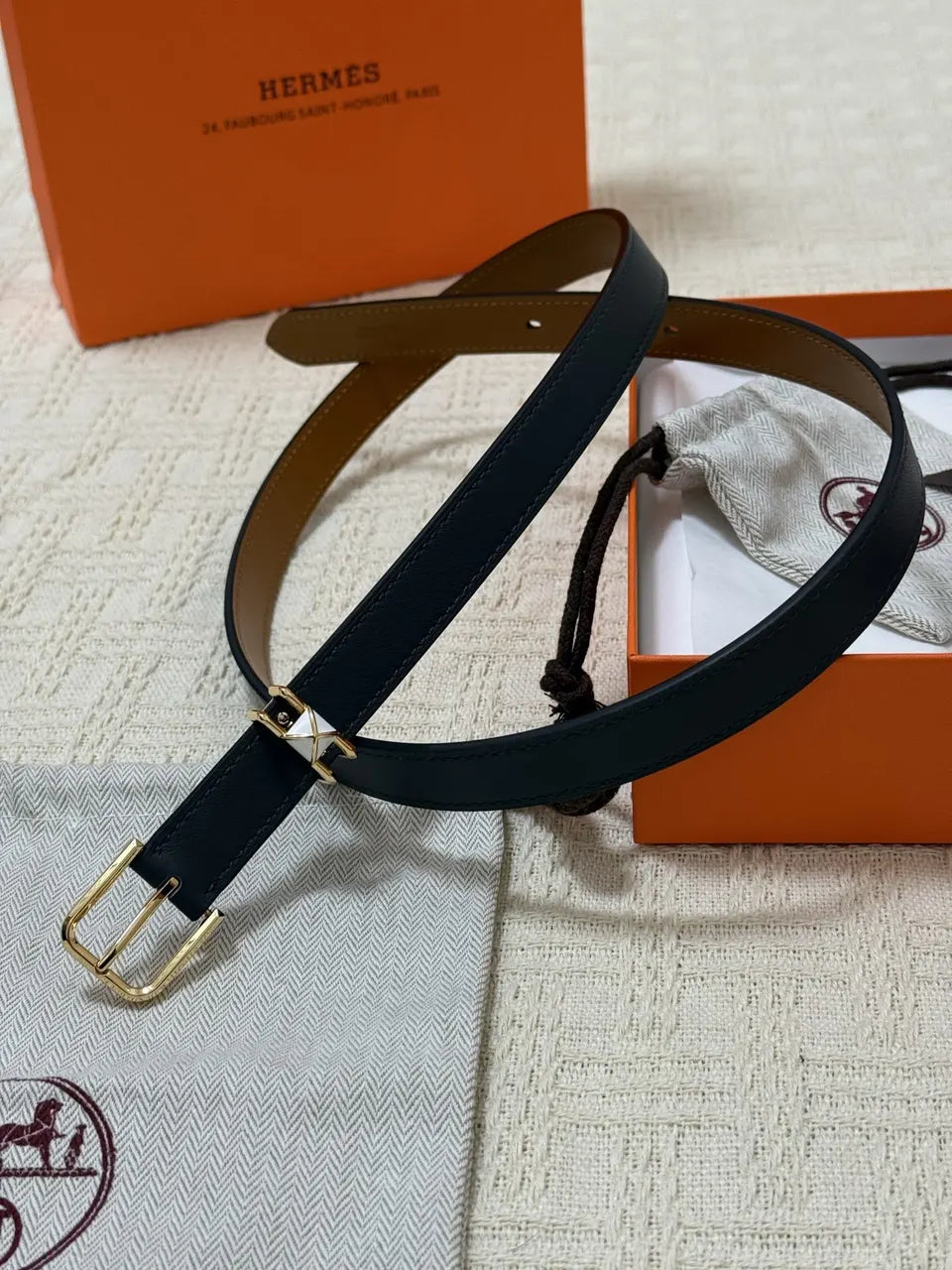 Hermès Narrow Black Leather Belt