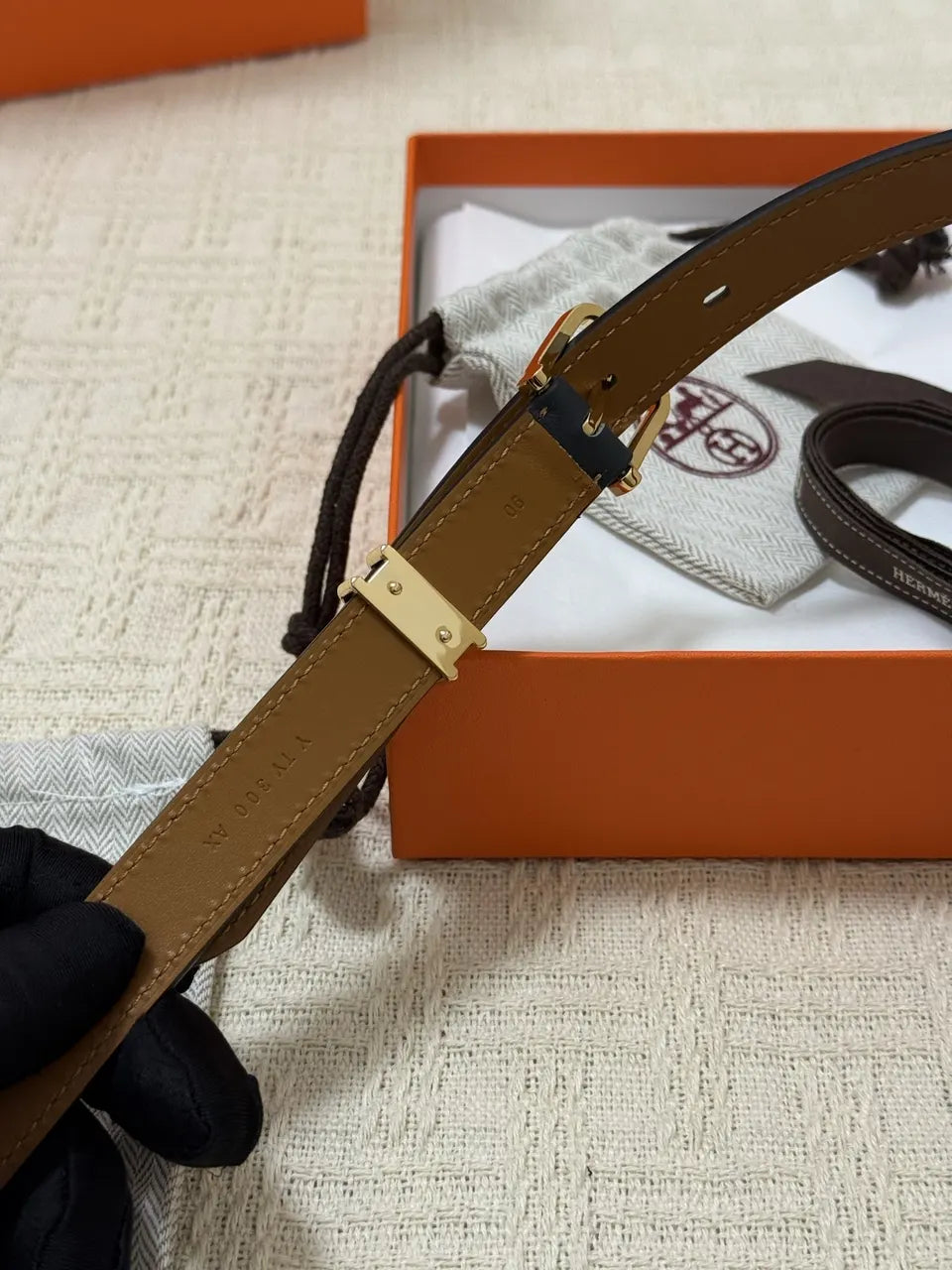 Hermès Narrow Black Leather Belt - Hình 10