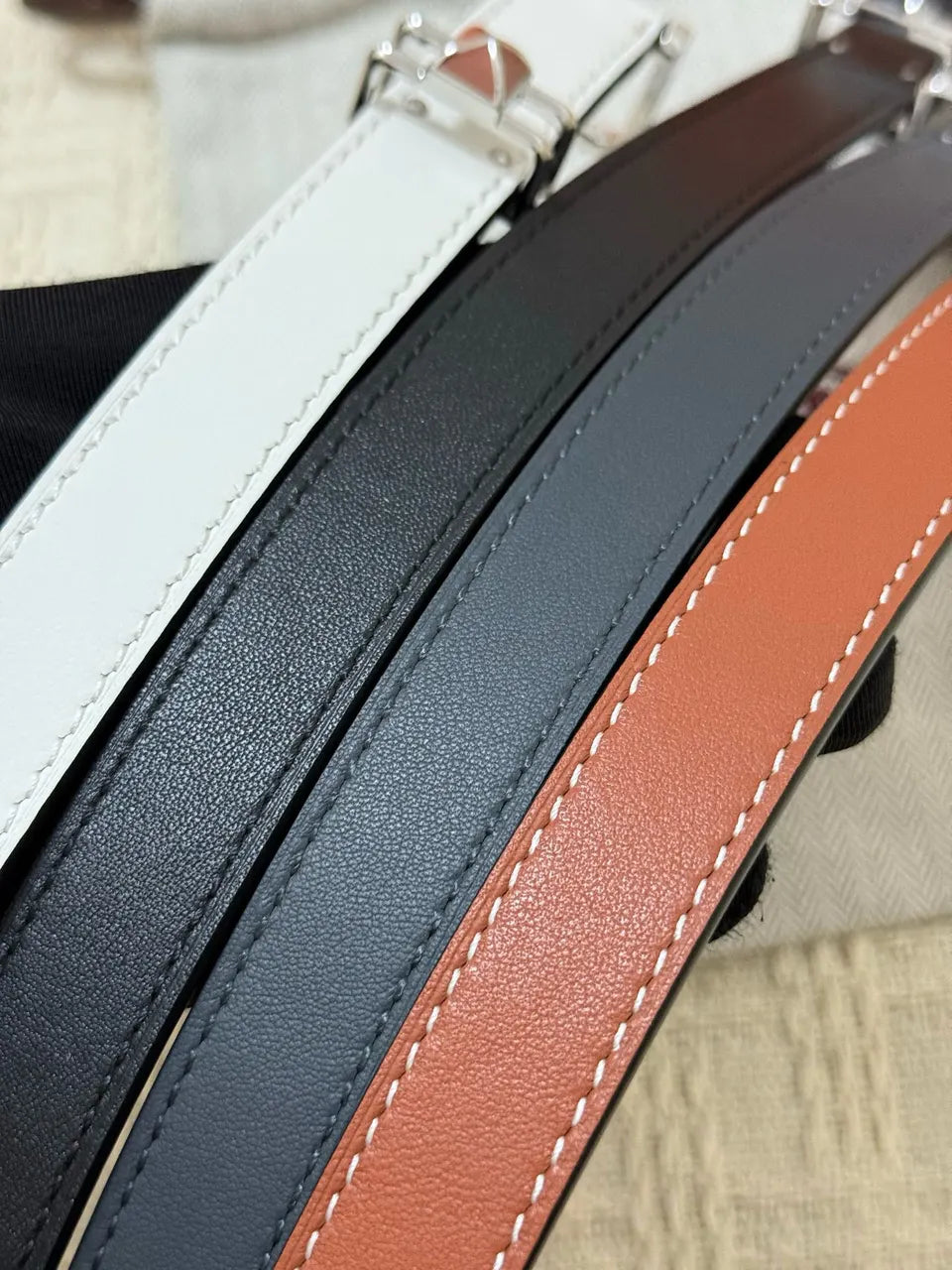 Hermes Brown Leather Skinny Belt - Hình 10