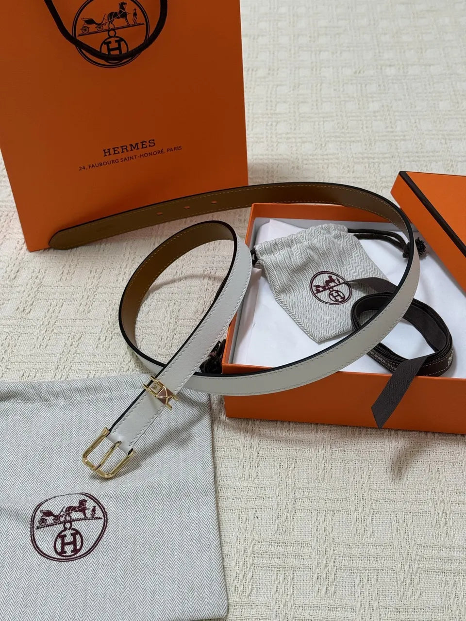 Hermes White Leather Constance Belt