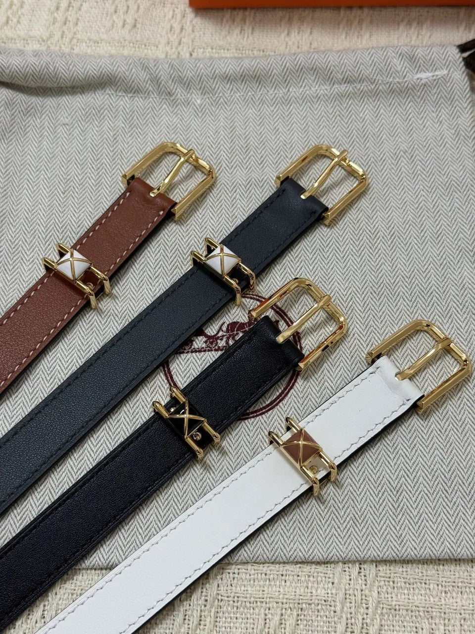 Hermes White Leather Constance Belt - Hình 4