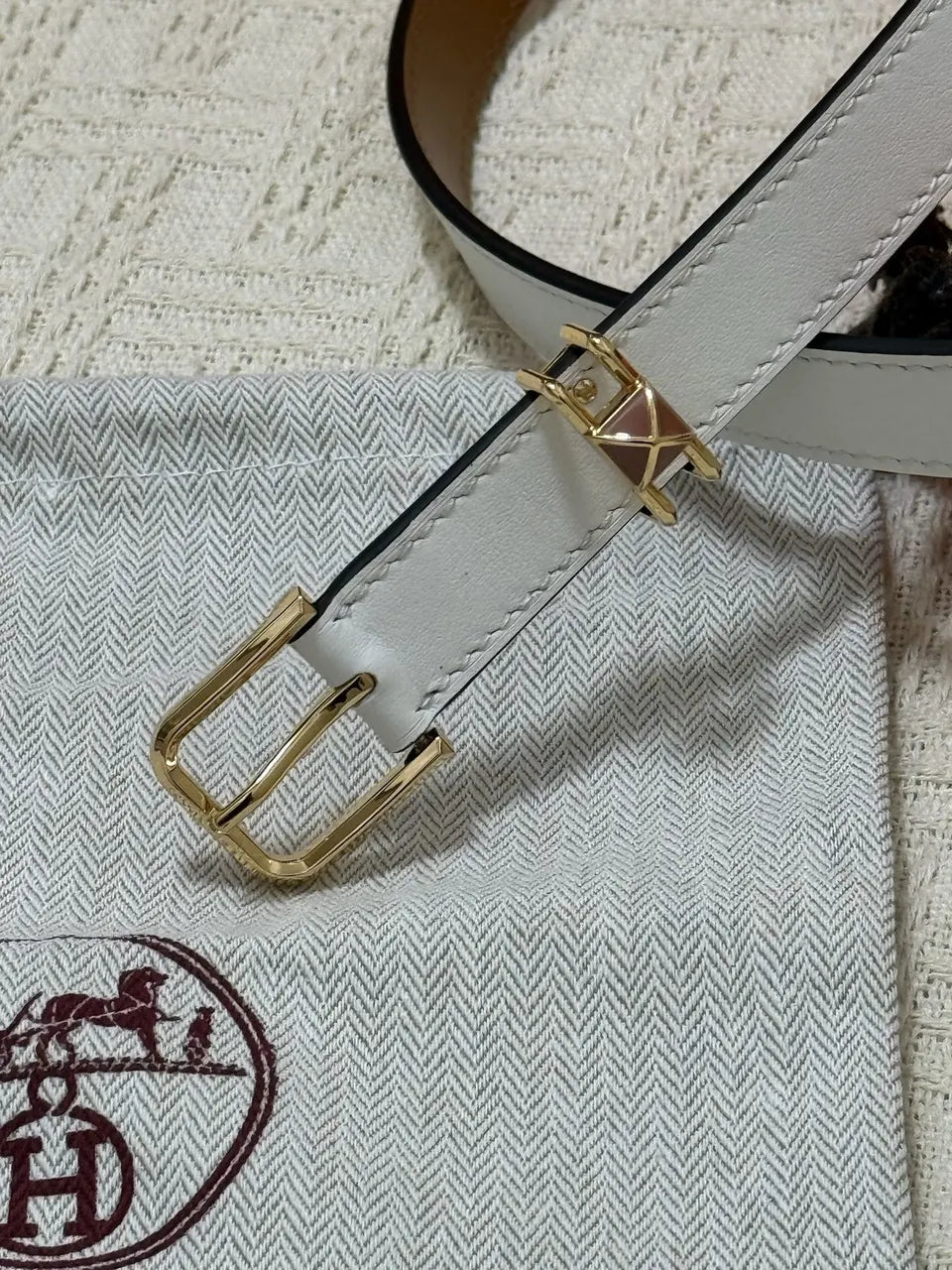 Hermes White Leather Constance Belt - Hình 5