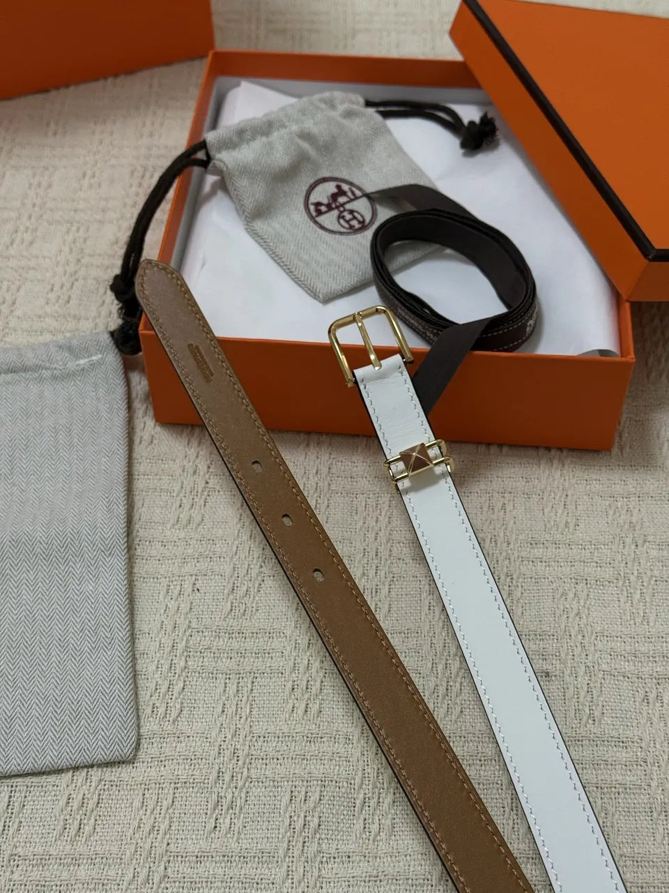 Hermes White Leather Constance Belt - Hình 7