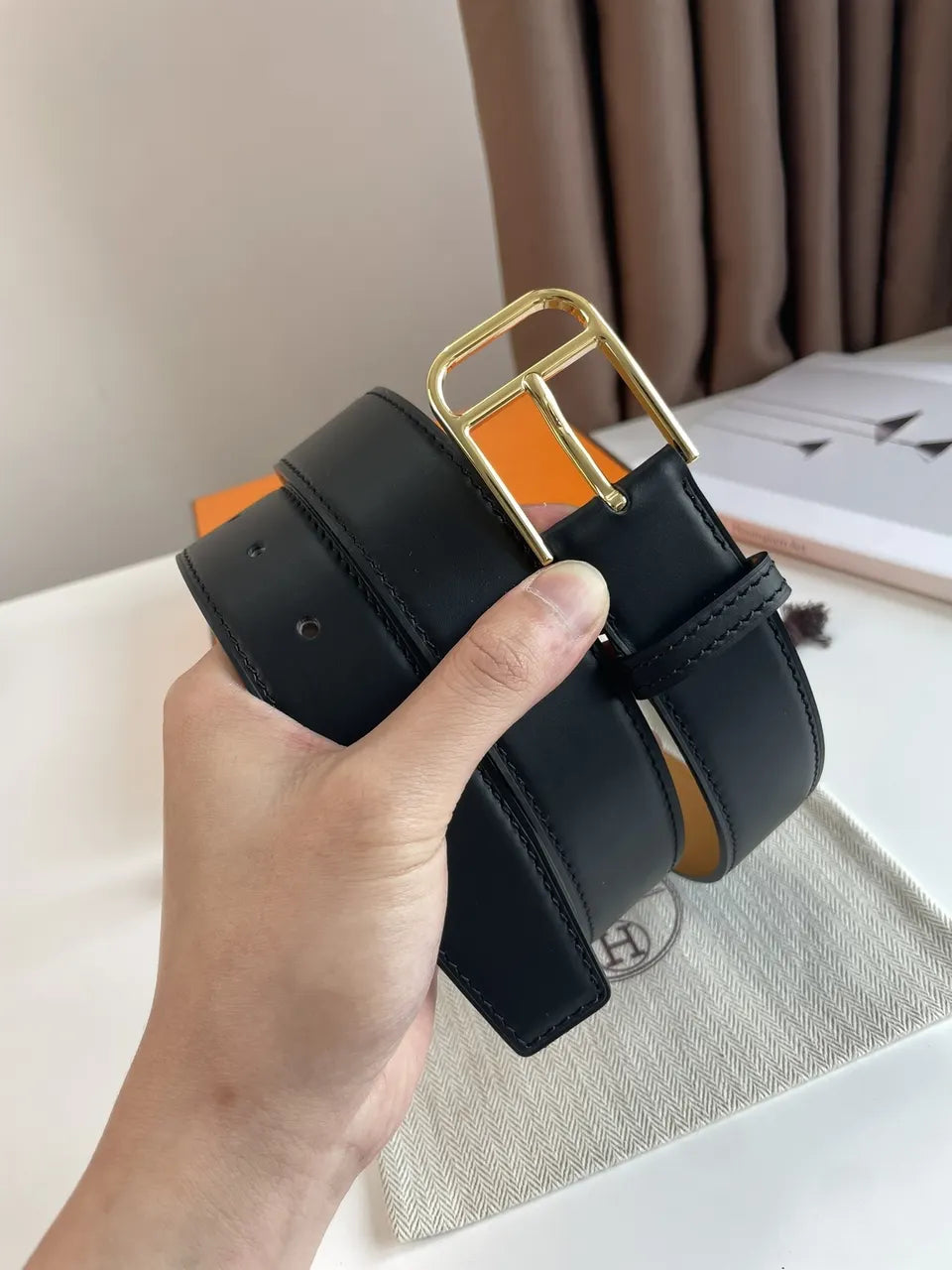 premium Hermes Black Gold Buckle Belt - Hình 2
