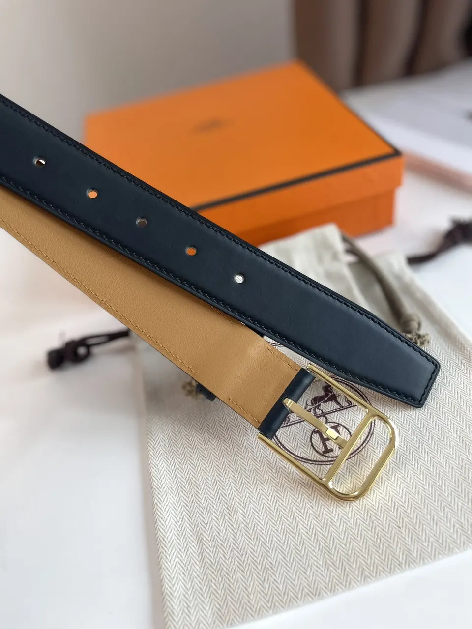 premium Hermes Black Gold Buckle Belt - Hình 3