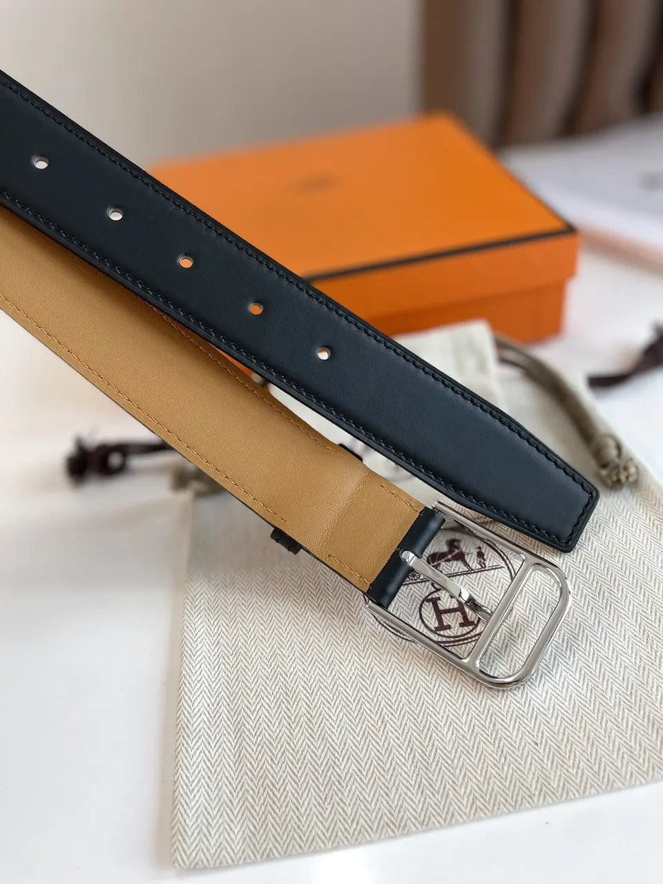 palladium Hermes Black Leather Belt - Hình 3
