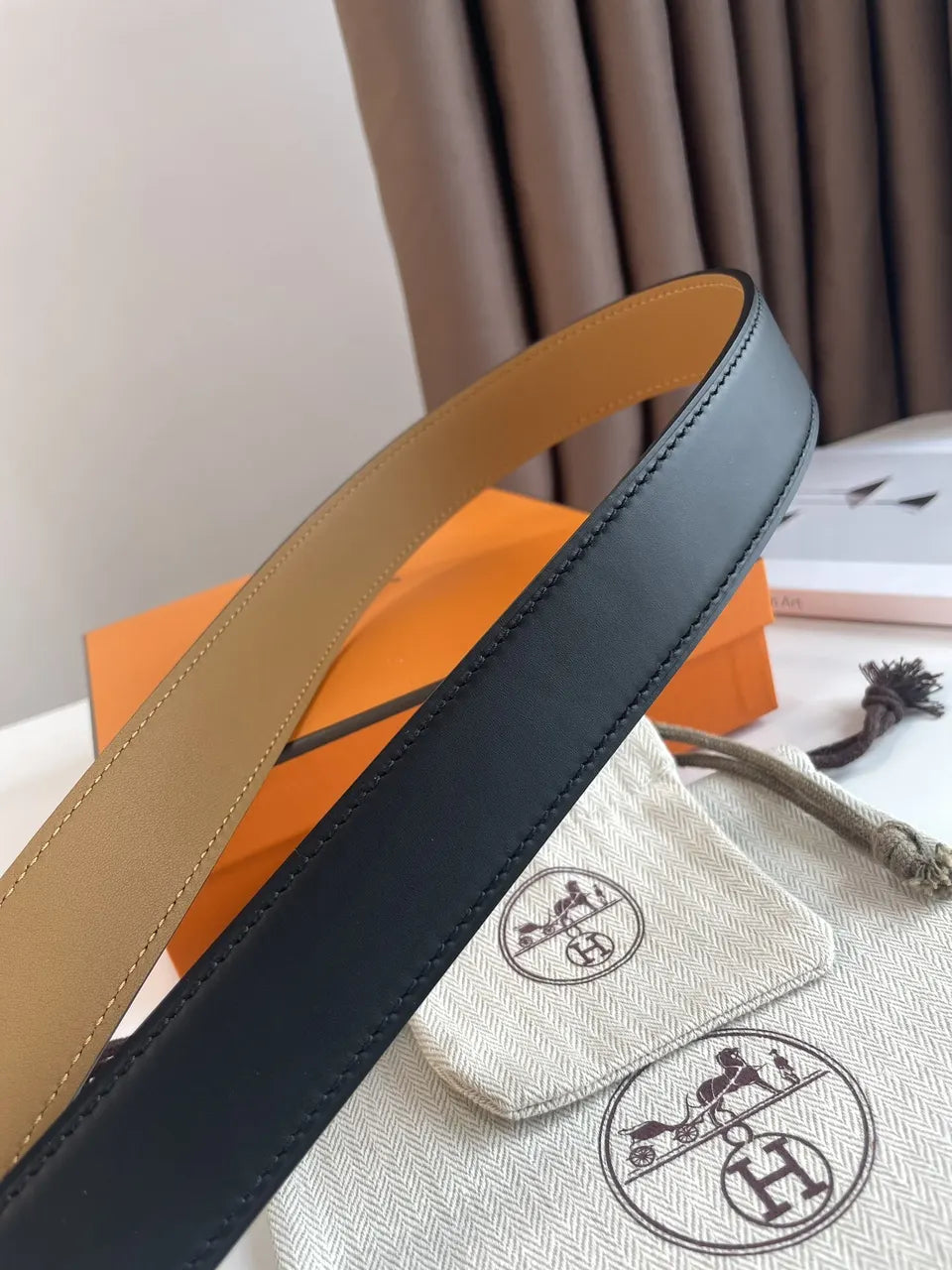 palladium Hermes Black Leather Belt - Hình 4