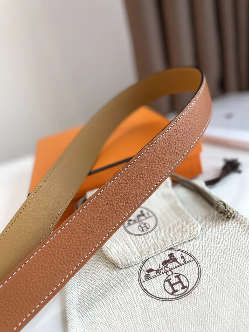 Hermes Tan Leather Belt - Hình 3