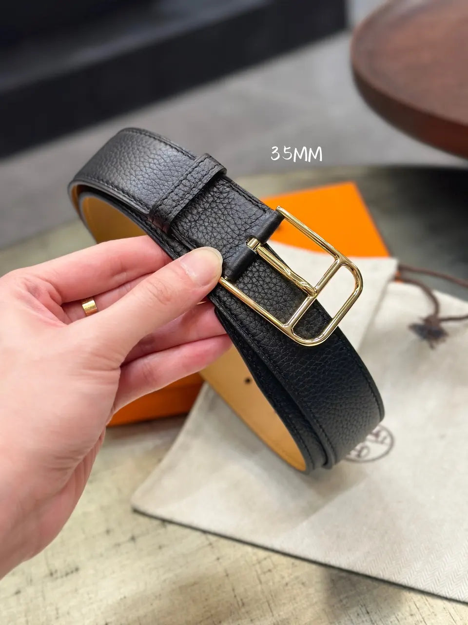 Hermes Romain 35 Black Leather Belt - Hình 3