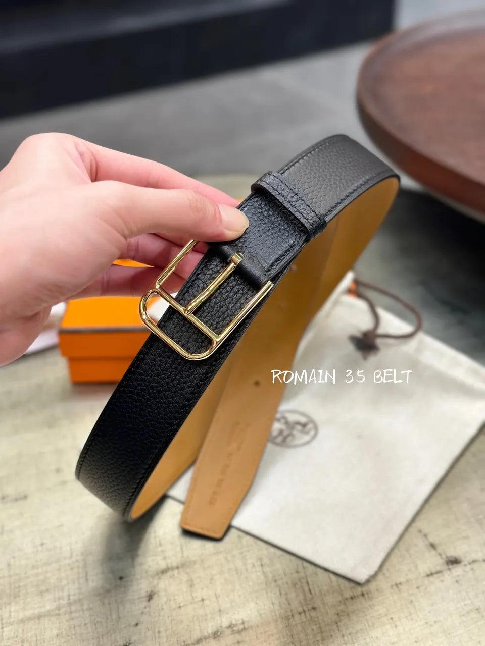 Hermes Romain 35 Black Leather Belt - Hình 4