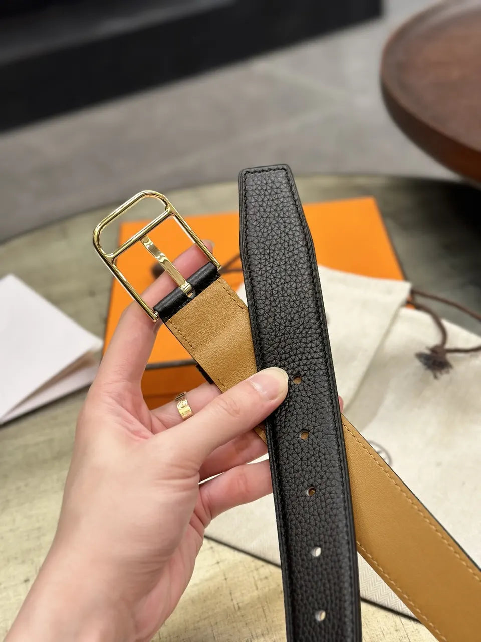 Hermes Romain 35 Black Leather Belt - Hình 5