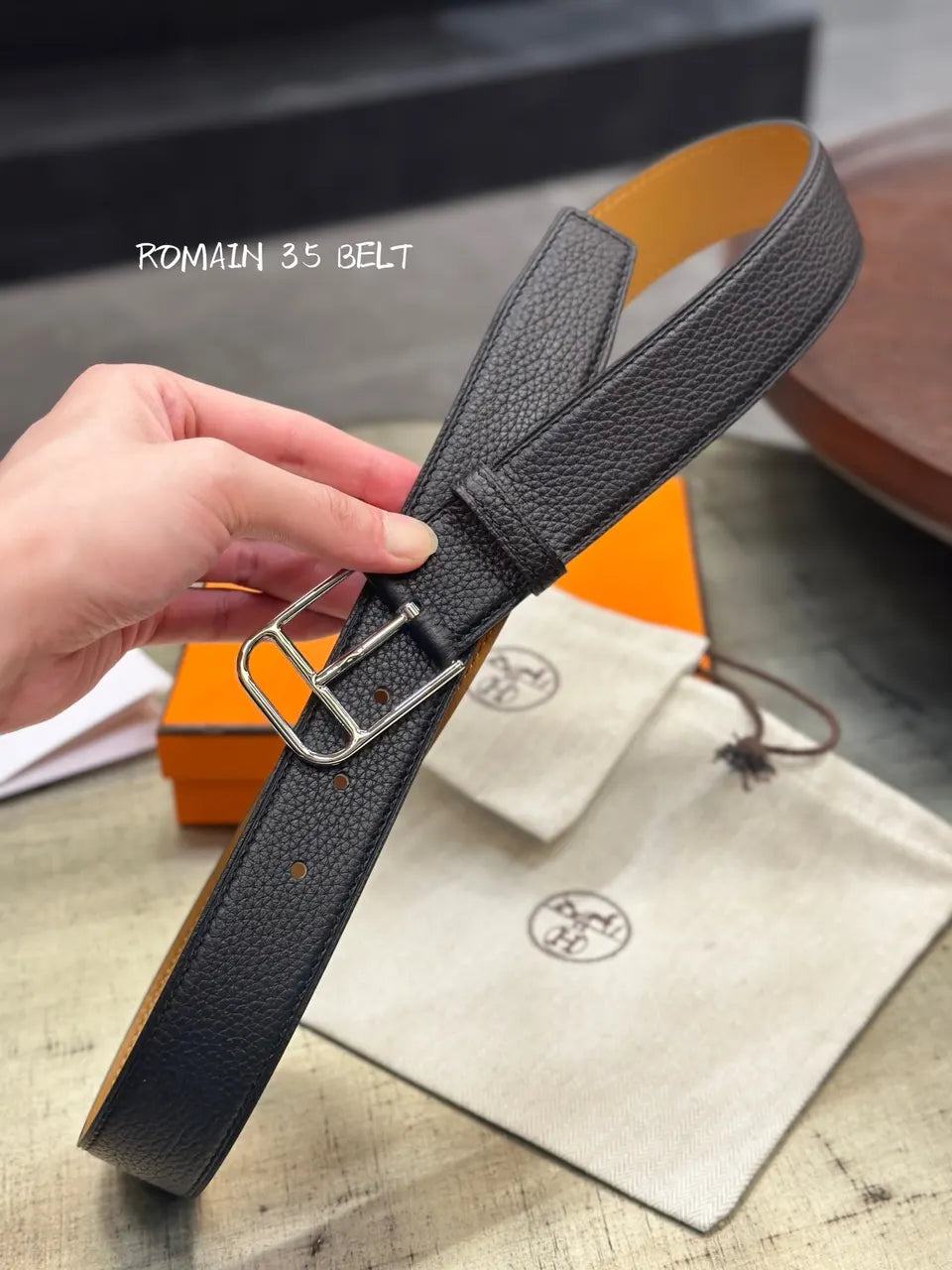 romain Hermes Black Leather Belt - Hình 2
