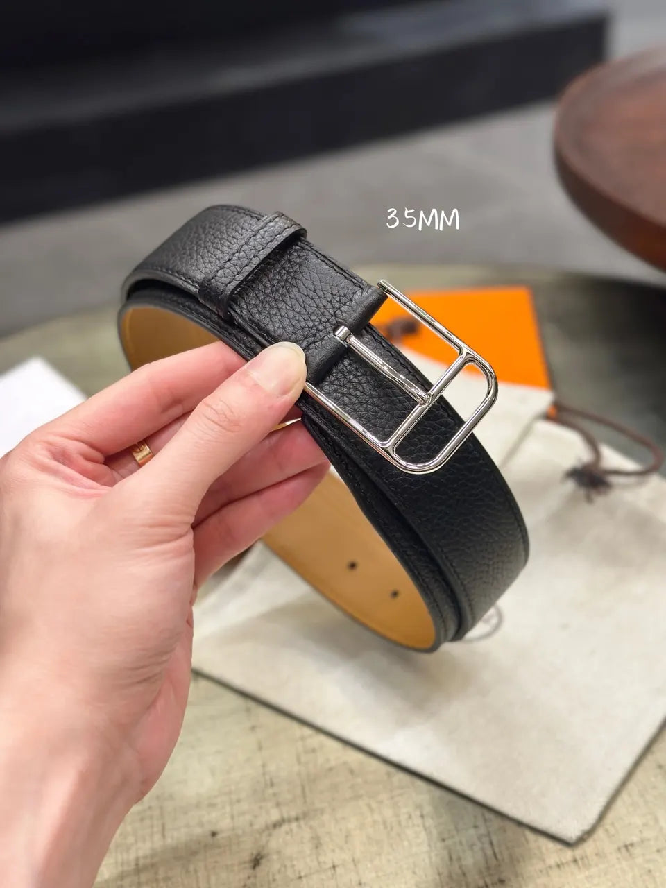 romain Hermes Black Leather Belt - Hình 3