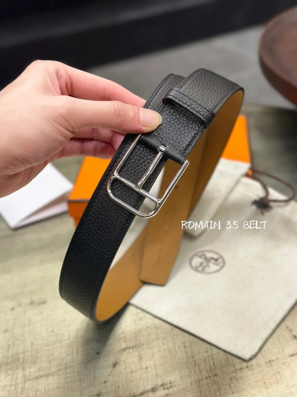 romain Hermes Black Leather Belt - Hình 4