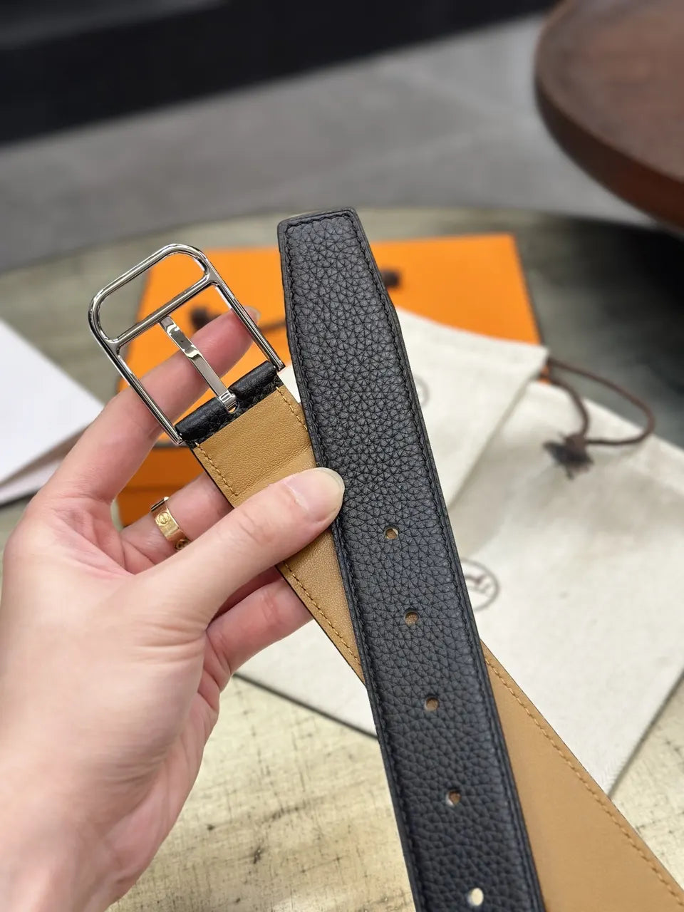 romain Hermes Black Leather Belt - Hình 6