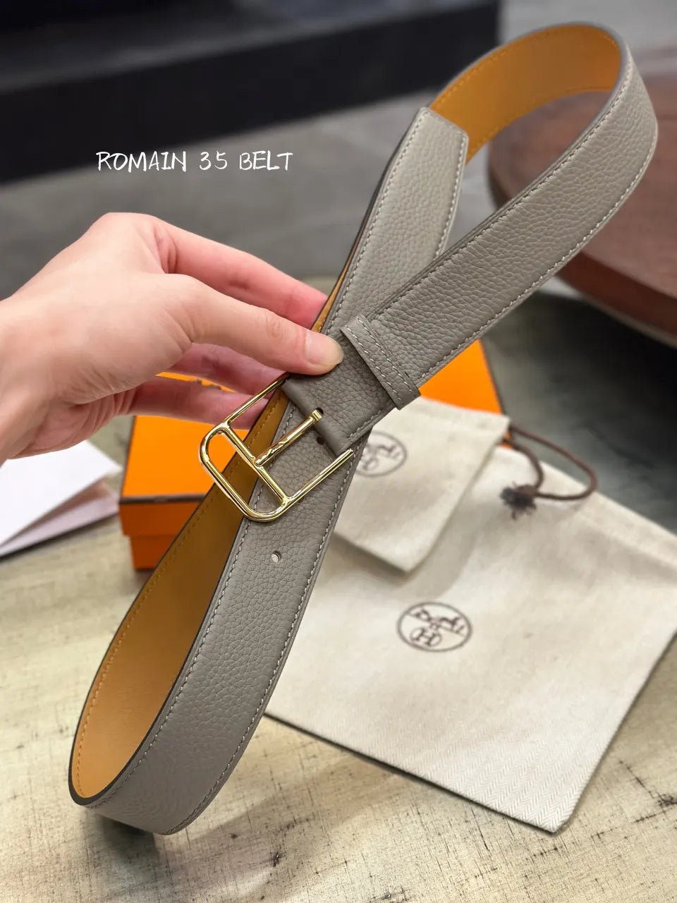romain Hermes Grey Leather Belt - Hình 2