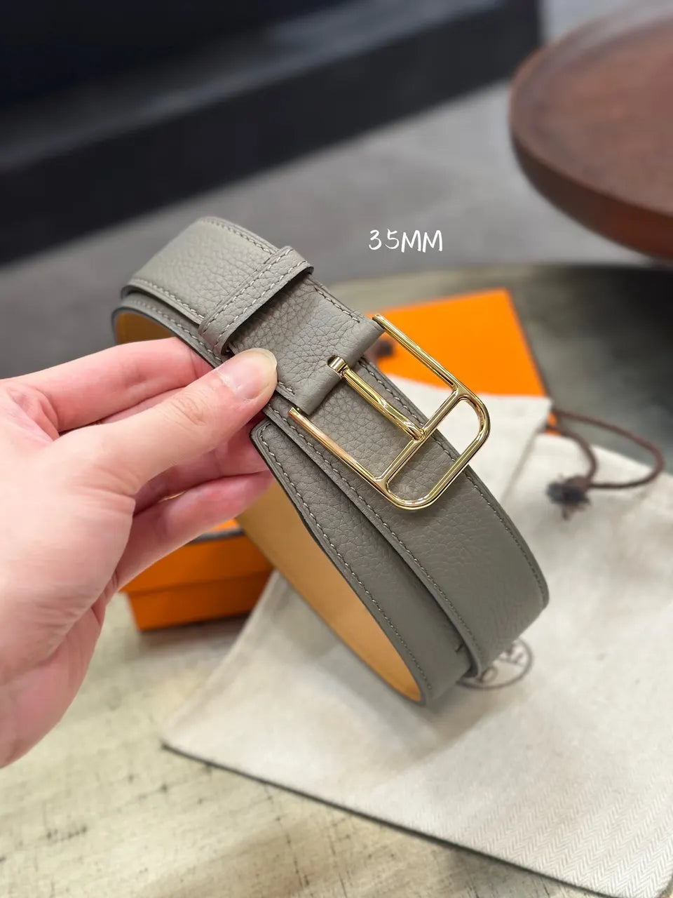 romain Hermes Grey Leather Belt - Hình 3