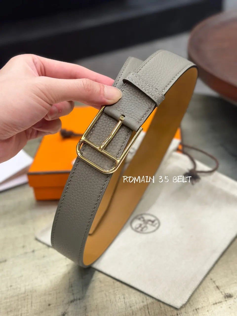 romain Hermes Grey Leather Belt - Hình 4