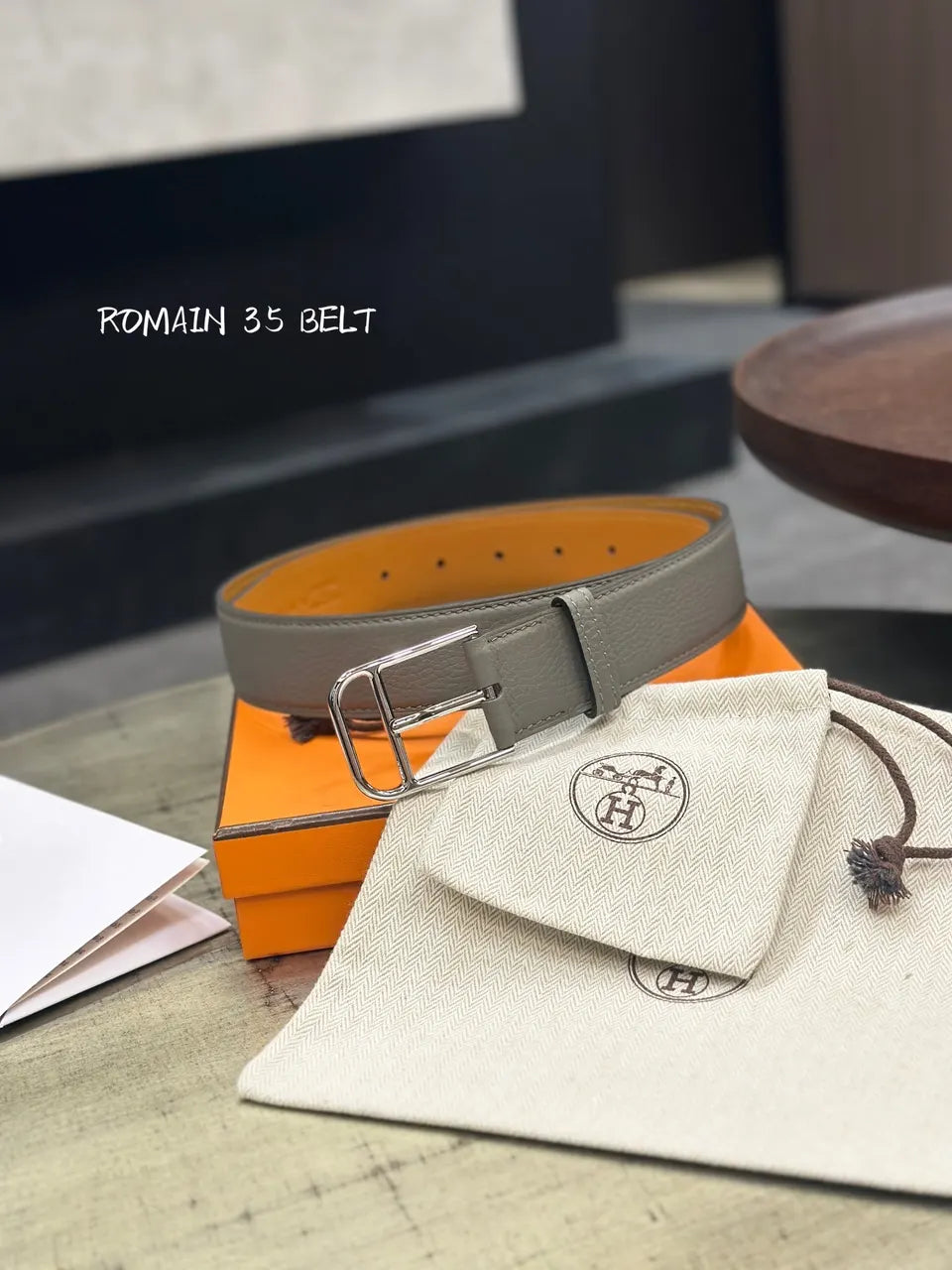 Hermes Romain 35 Grey Leather Belt