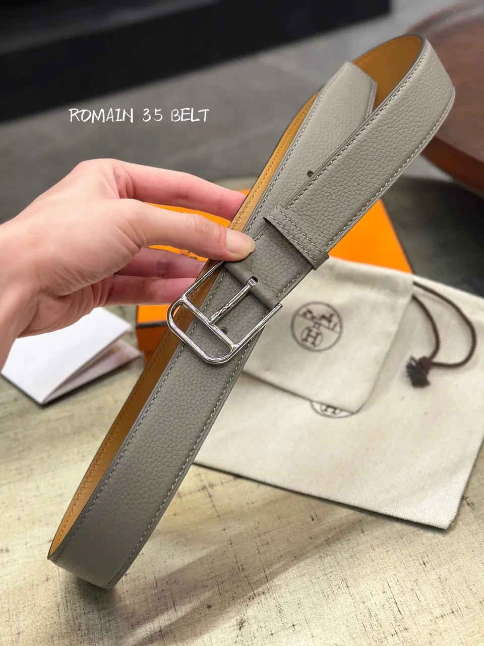 Hermes Romain 35 Grey Leather Belt - Hình 2