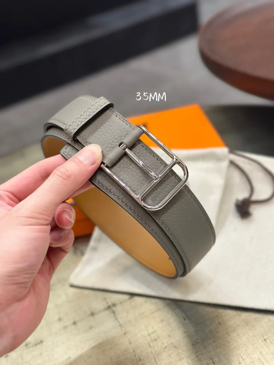 Hermes Romain 35 Grey Leather Belt - Hình 3
