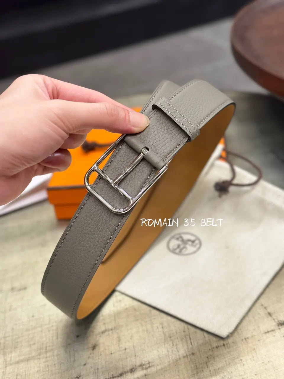 Hermes Romain 35 Grey Leather Belt - Hình 4