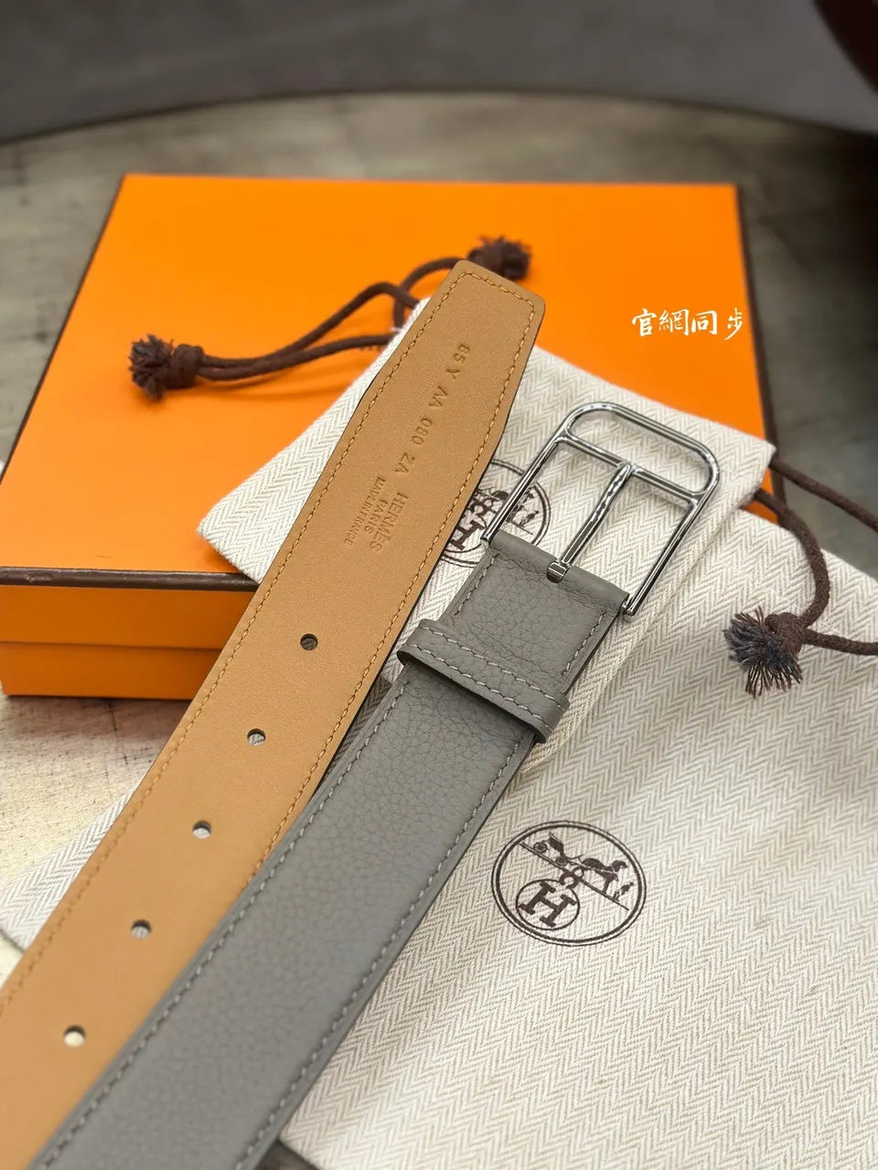 Hermes Romain 35 Grey Leather Belt - Hình 5