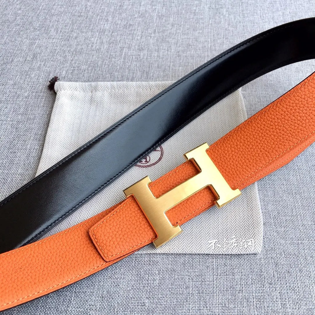Hermes Orange Togo Leather Belt - Hình 2
