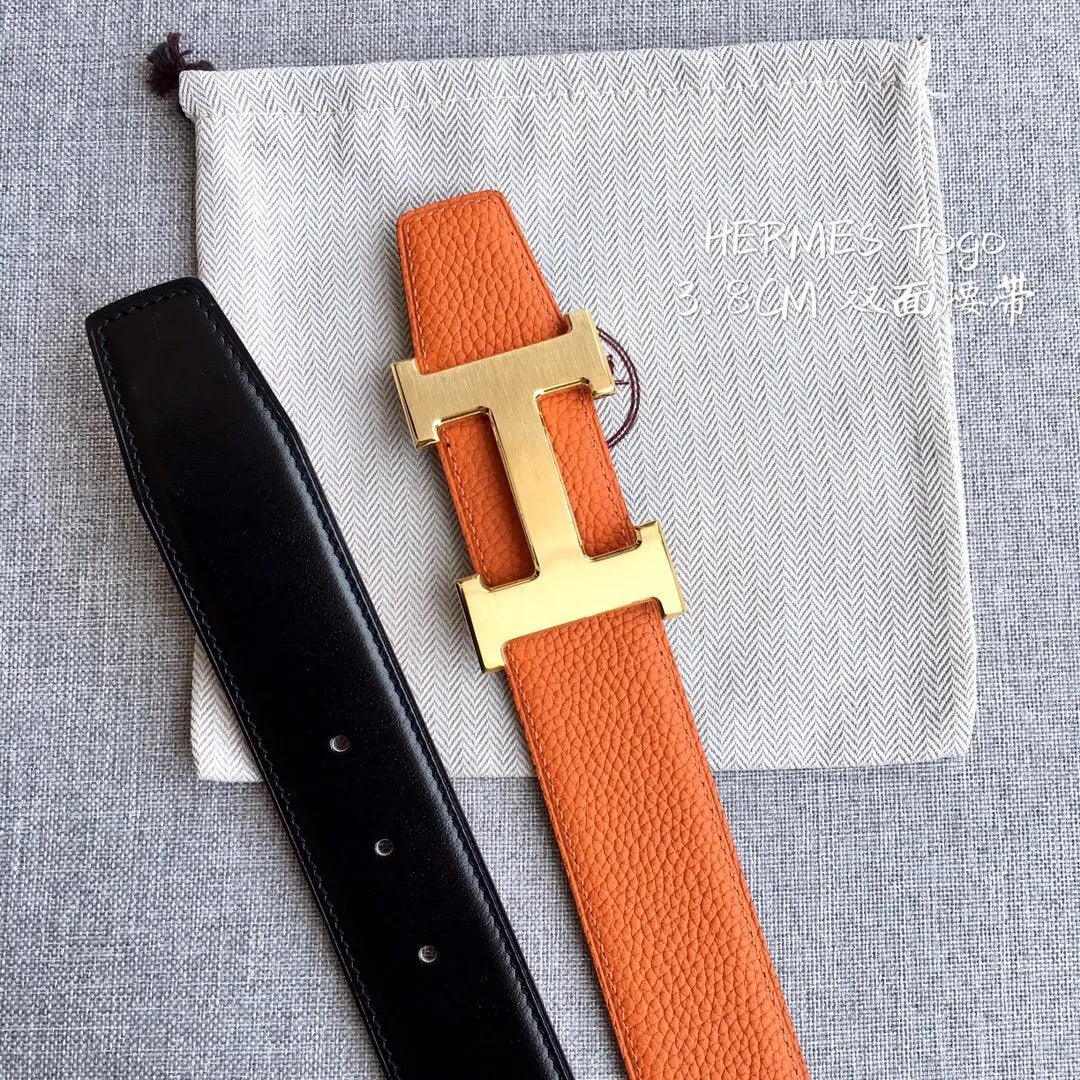 Hermes Orange Togo Leather Belt - Hình 3